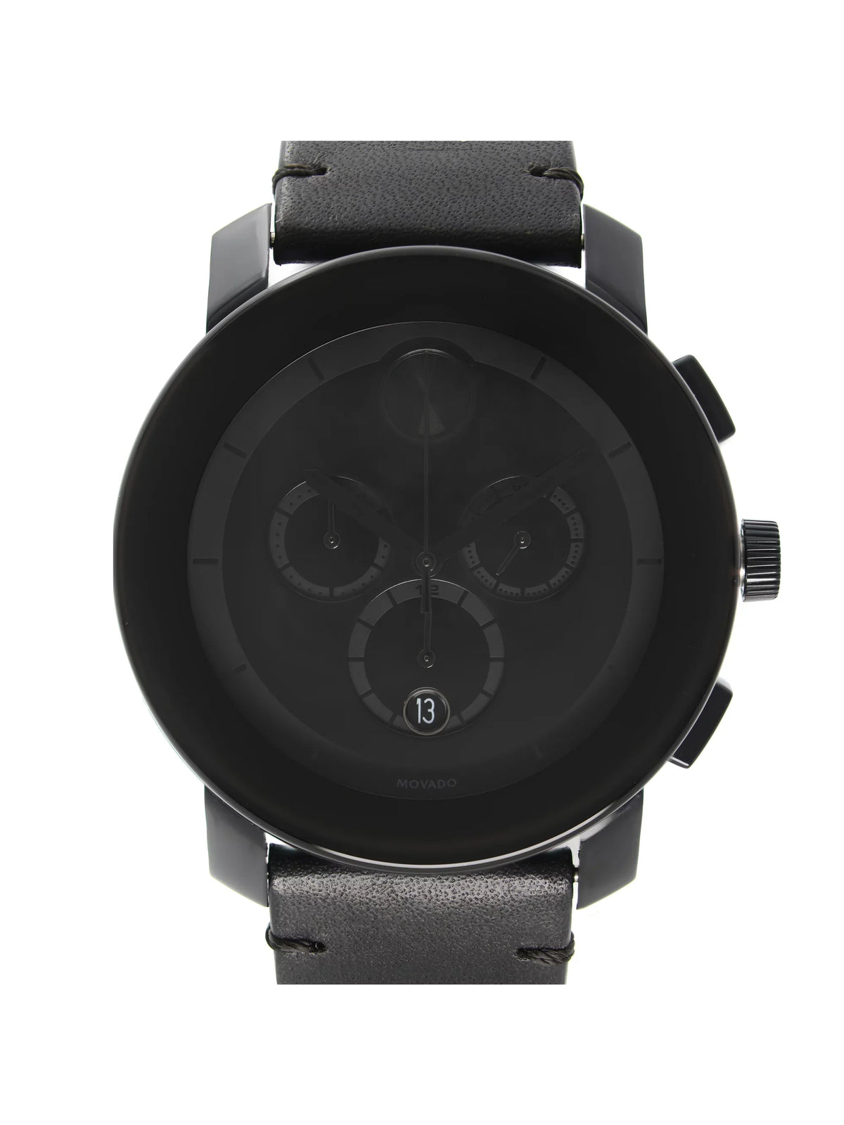 Black Movado Bold Steel Watch Ion-Plated Quartz Mens Chronograph 3600337 Dial
