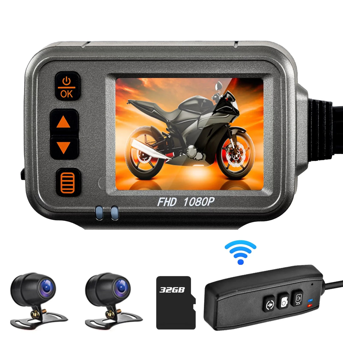Night OWSOO Recording card Dash 1080p , 32G Angle,Parking storage Waterproof Camera Cam,WiFi Wide Timed Body Full Flameout After Vision ,120° Dual With Motorcycle Motorbike