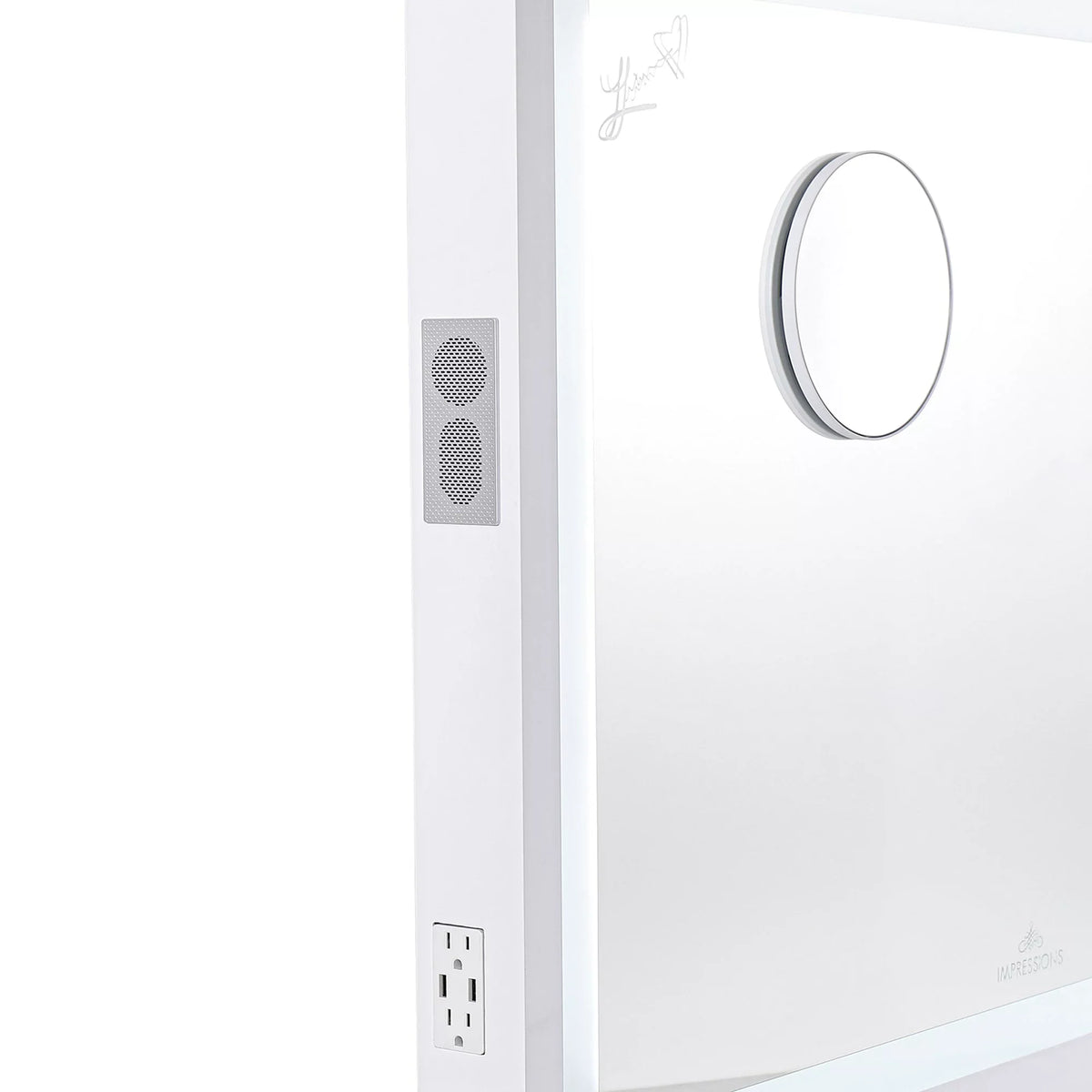 Tabletop Pro Switch, or Desk Mount Frame Dimmer 3X with and Vanity for and Mirror Metal Impressions Liane Mirror (White) Speakers Mirror Magnified Wall Makeup with V. Lighted Outer