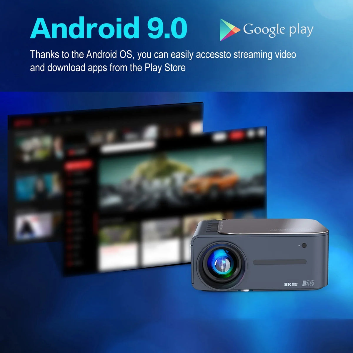 Intelligent 80,inch Keystone 8K Screen 9 Android HDR 2.4G+5G Voice Large Clear Correction Control BT5.0 moobody WiFi Projector AI Ultra