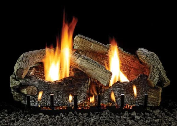 Aged Manual 30" Stacked Burner, Slope Logset VF/V with NG Glaze Oak