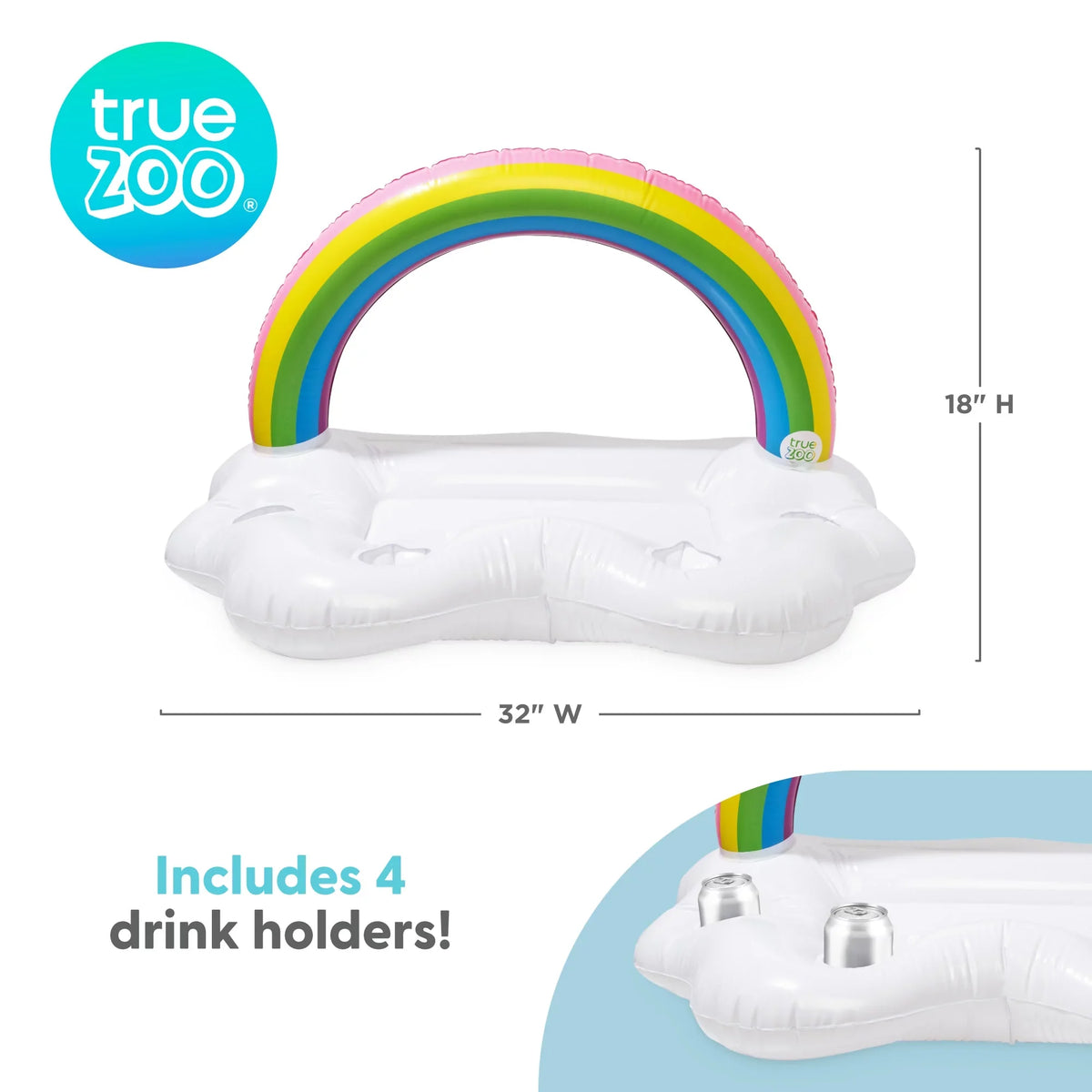 Inflatable TrueZoo Rainbow of Cooler, Pool Holders Drink Bar Colorful Floating and Party 1 Floatie, Cloud Box Cup Set Ice