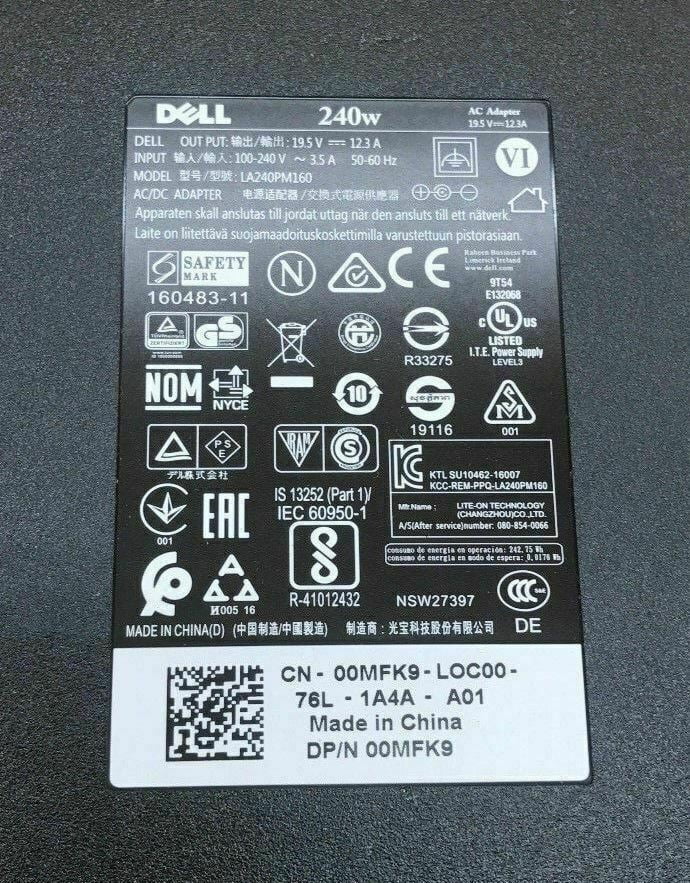 R5 240W AC 10 17 Dell 19.5v of 12.3a R3 Adapter Lot laptop R4 charger
