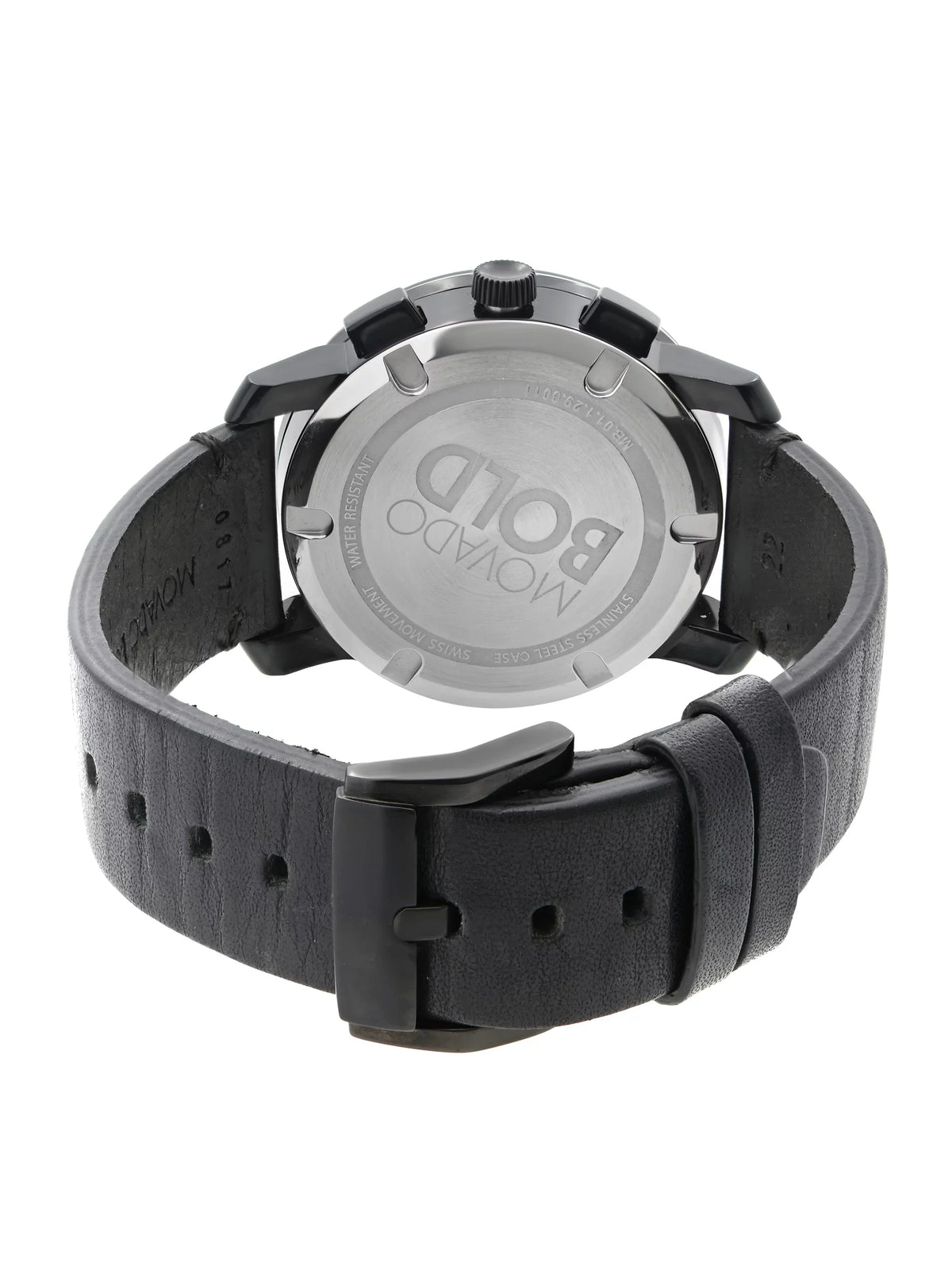 Black Movado Bold Steel Watch Ion-Plated Quartz Mens Chronograph 3600337 Dial