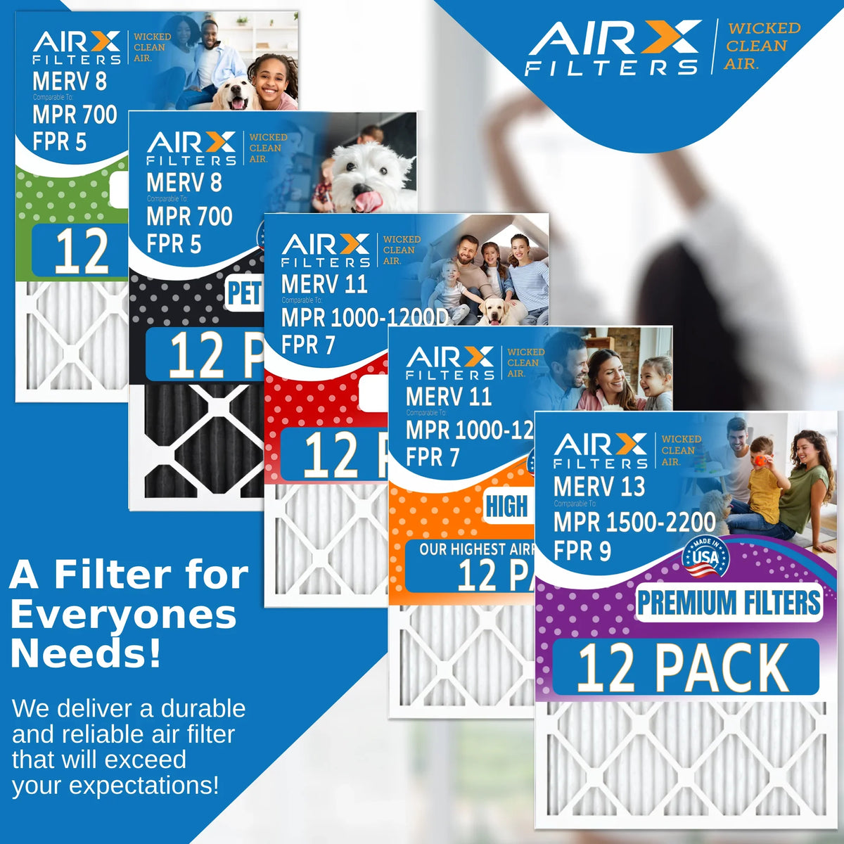 Pack 8 of AIRX CLEAN MPR Filter - in WICKED to Furnace 5 Rating, & USA 700 FILTERS 12 FPR AIR. Filters Made MERV 20x25x2 Comparable Air by