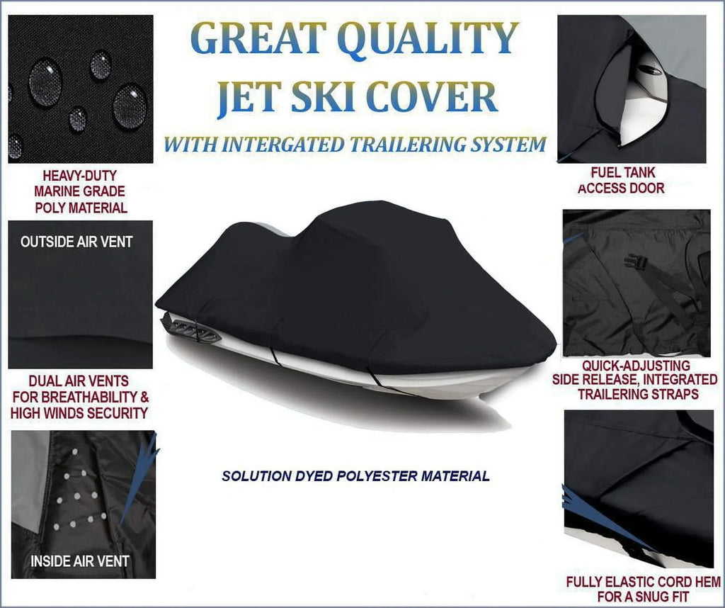 BLACK JetSki Sea-Doo Doo DENIER Cover 2022 2012 GTI Jet 2011 2018 600 Ski SE for 2014 2019 2021 PWC Compatible 2013 Watercraft Bombardier 130 2015 2017 2016 Cover Sea 2020