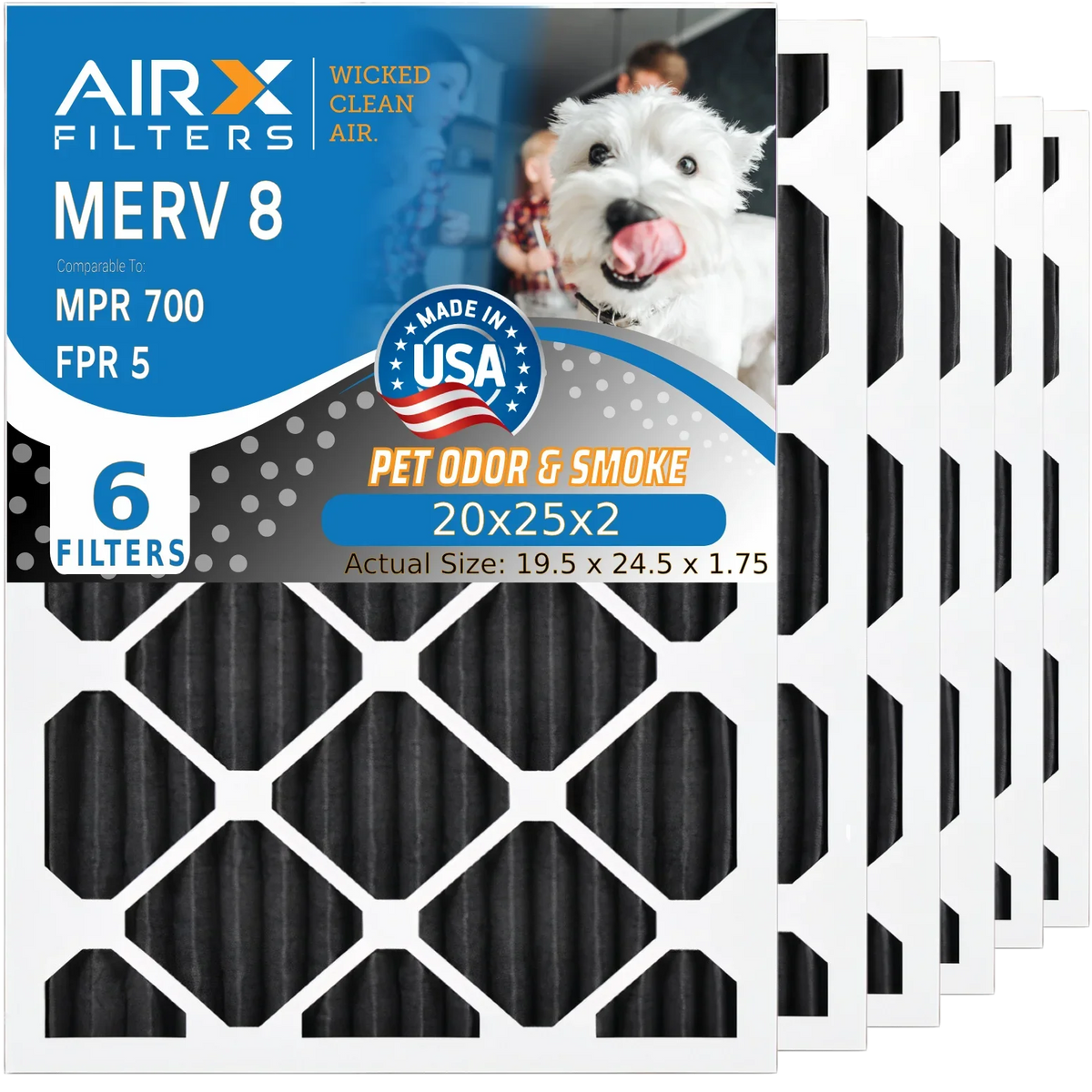 WICKED MERV Carbon FILTERS 700 CLEAN FPR & MPR Furnace Premium 5 6 Comparable USA Made AC AIR. by Filter to Filters HVAC 8 20x25x2 Air Filter AIRX 20x25x2 Pack Eliminator Odor