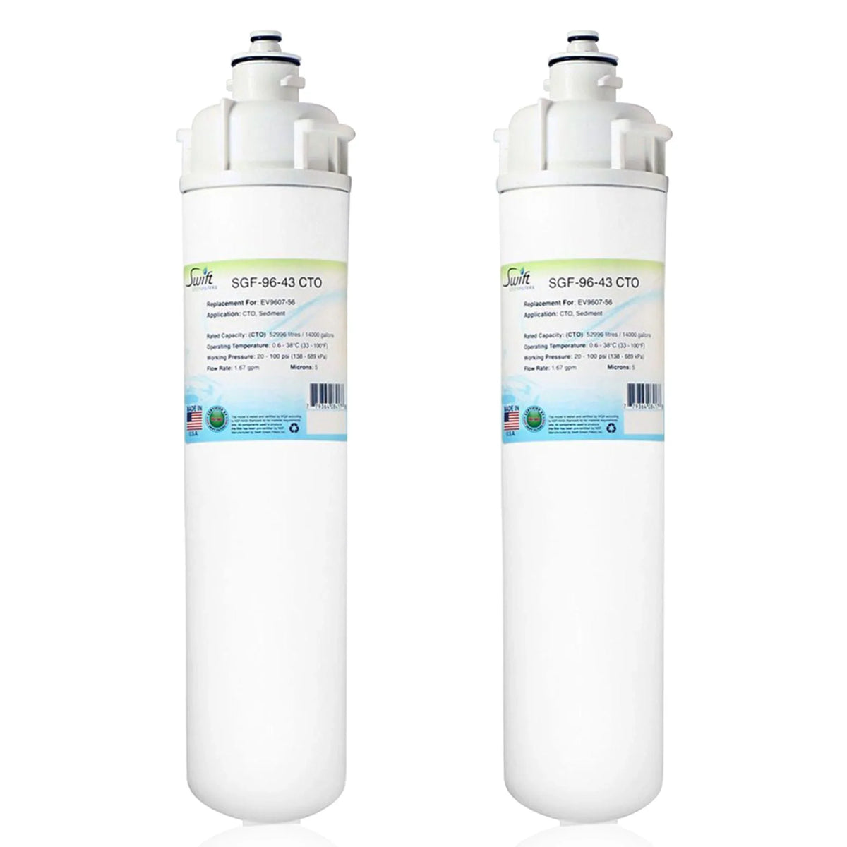 Water Commercial Green of 2) SGF-96-43 Filters EV9607-56, Compatible (Pack Filter for Swift CTO