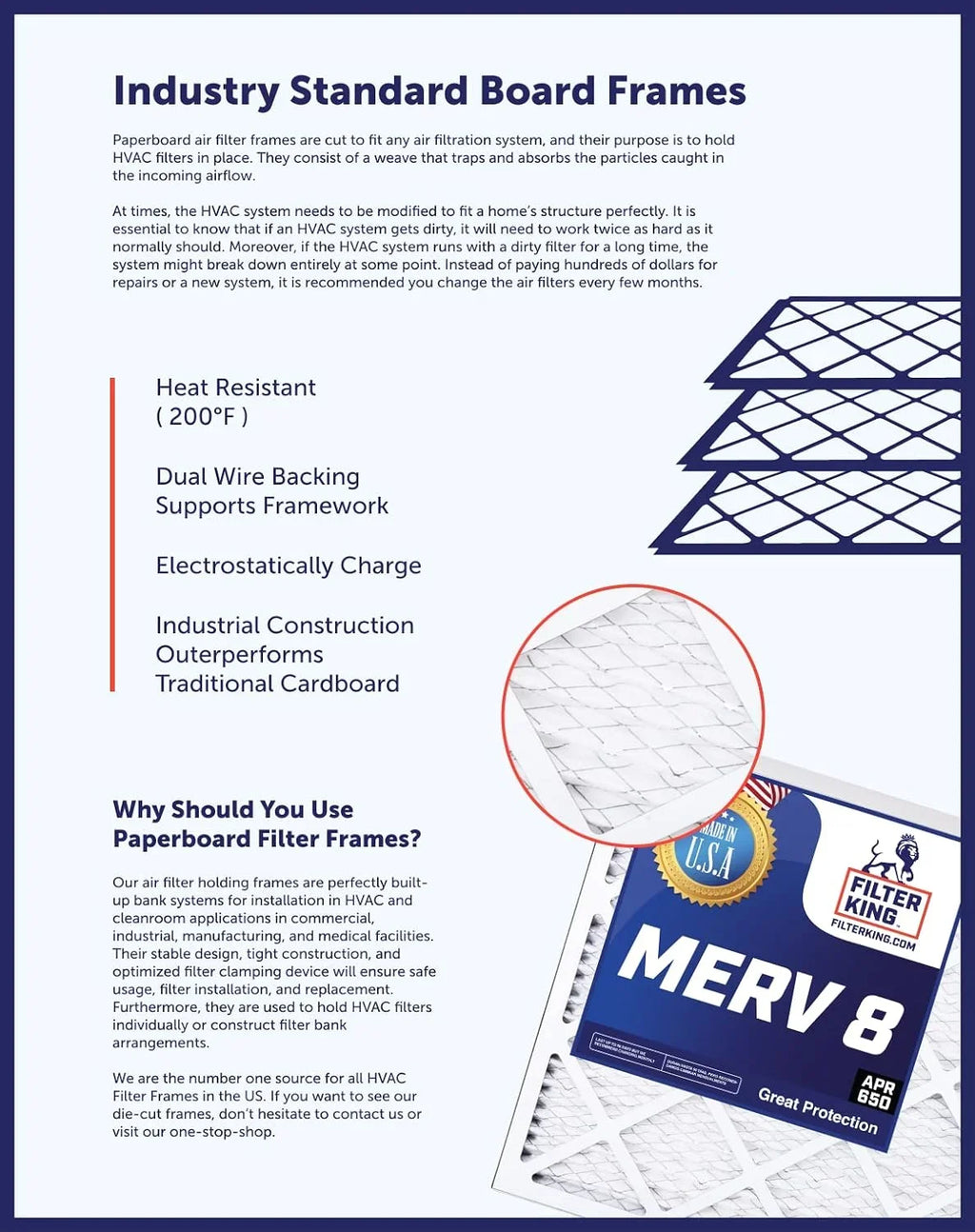 Furnace Filters Filter King MERV MADE 8 Size: 23.5x53x1 IN .75" HVAC USA Air | 53 4-PACK | Filter A/C | x 23.5 x | Pleated Actual