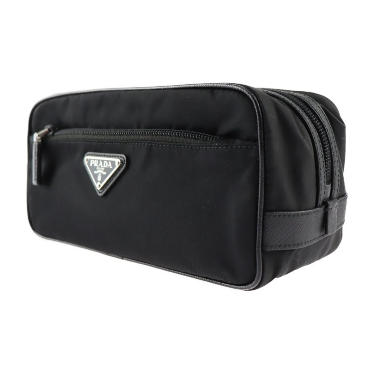 black (Good) handbag nylon PRADA Prada triangle bag hardware 2NA819 second Pre-Owned leather silver clutch logo