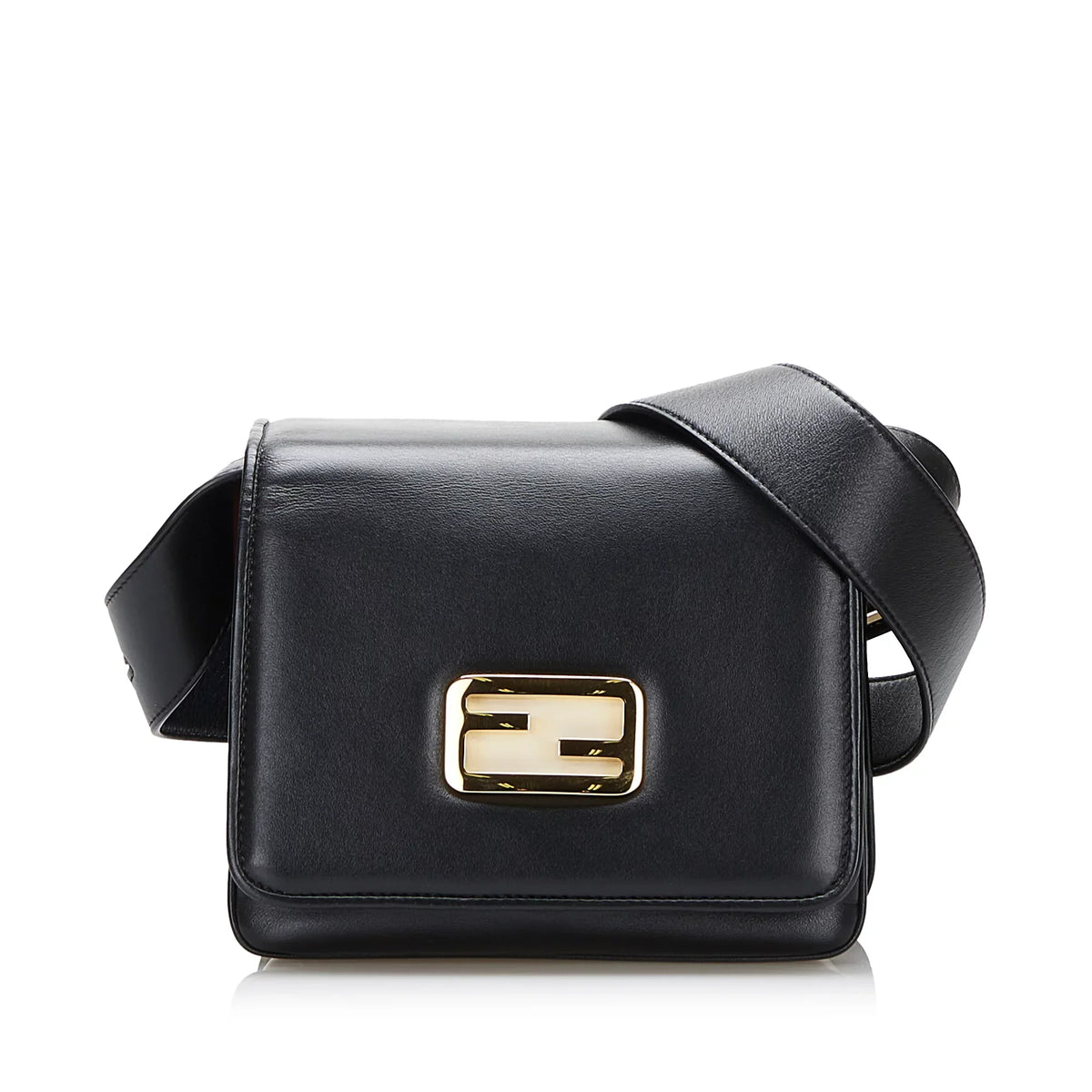 Leather ID Authenticated Pre-Owned Calf Crossbody Bag Unisex Black (Good) Small Fendi