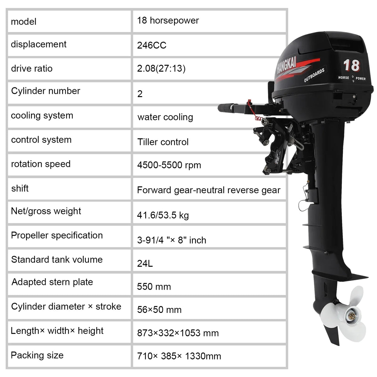 Long Alloy Motor System 18 w/CDI 246cc Outboard Stroke Cooling Boat 2 Shaft Aluminum Engine Water HP Wuzstar Boat Fishing Motor,