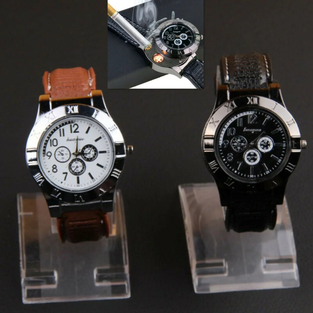 Outdoor Rechargeable Rubber Lighter USB Watch Strap Men's Windproof USB Gift Flameless Watch