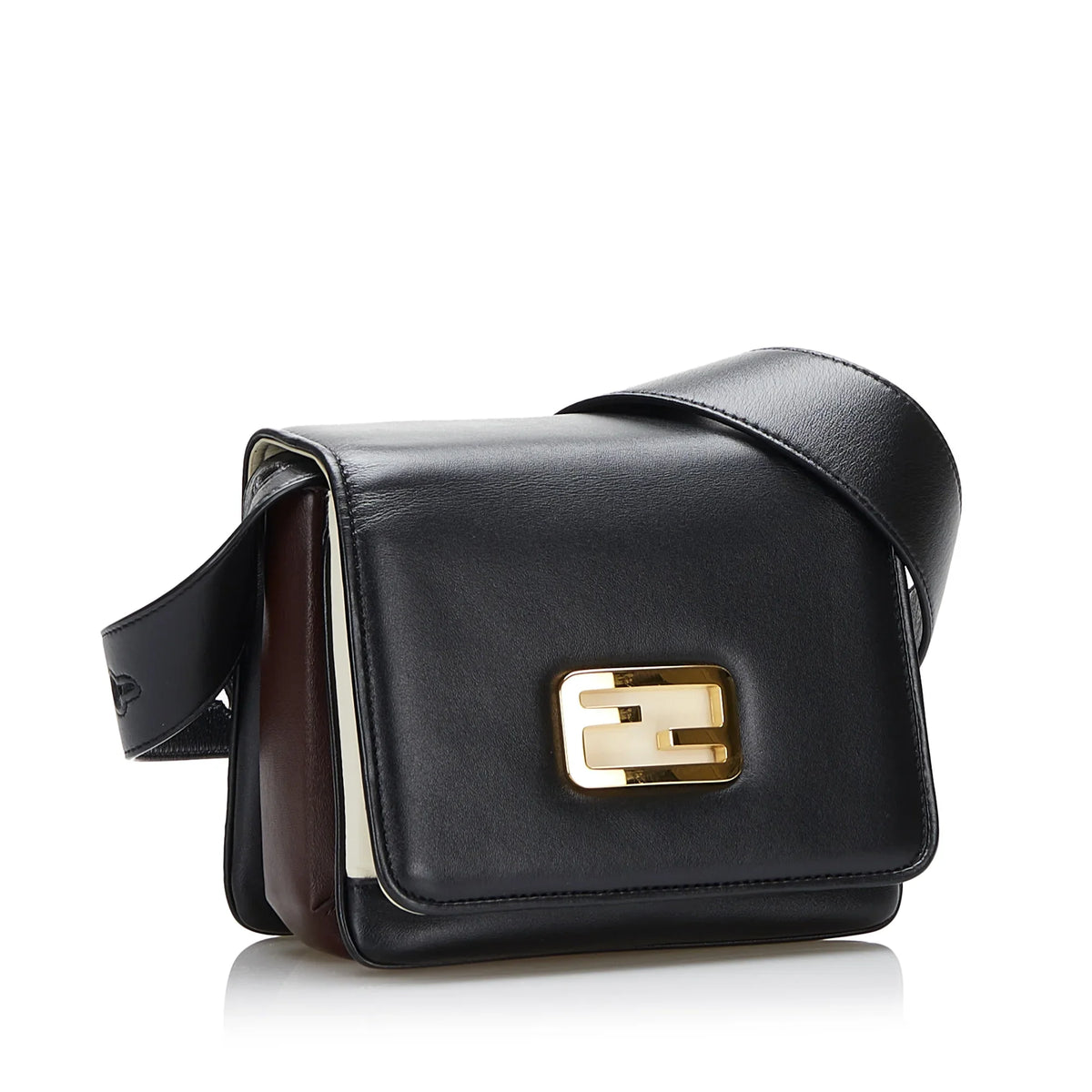 Leather ID Authenticated Pre-Owned Calf Crossbody Bag Unisex Black (Good) Small Fendi