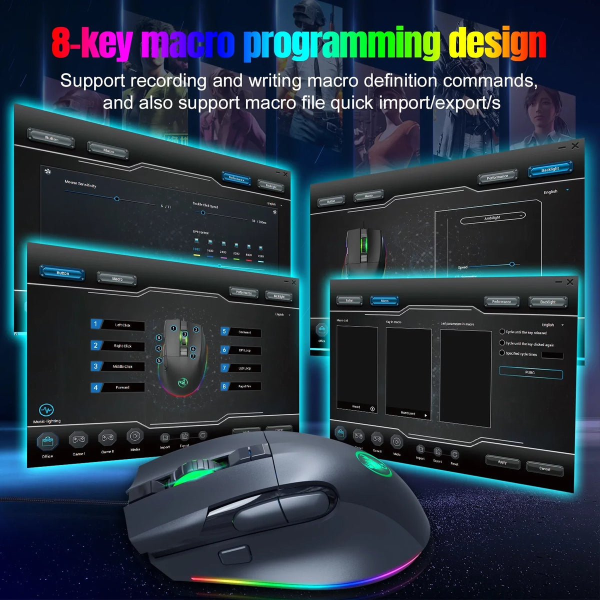Effects, Key Keyboard Keys, Office Shortcut 6588 Full High Multi-function No and Programming Cool Conflict, V600+A905 Ergonomic Combo, Gaming Wired Macro Function, and Design, for