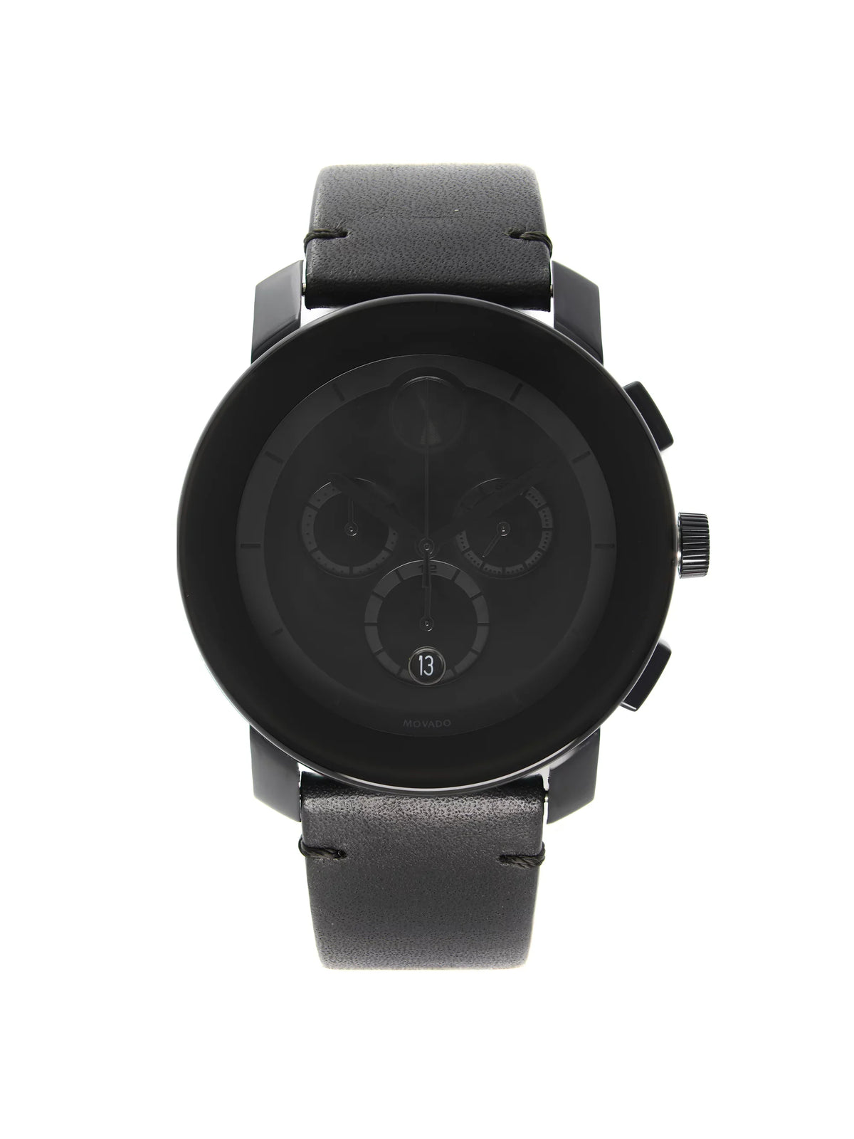 Black Movado Bold Steel Watch Ion-Plated Quartz Mens Chronograph 3600337 Dial