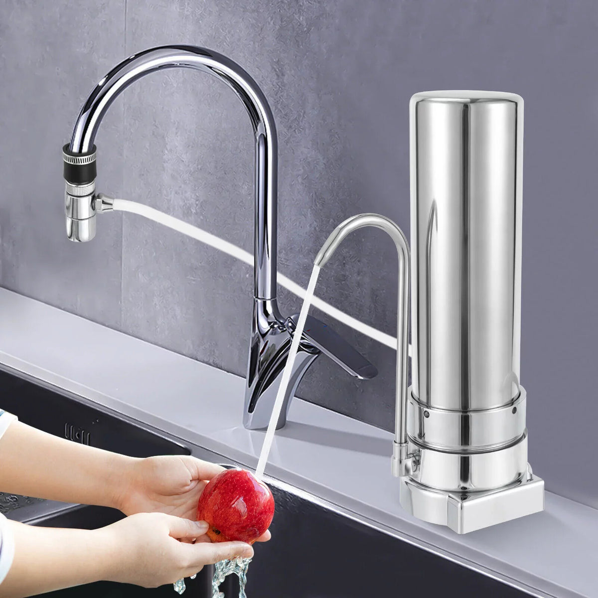 Filter Water Drinking Tap Filtration Countertop System Stainless Sink Filter Silver
