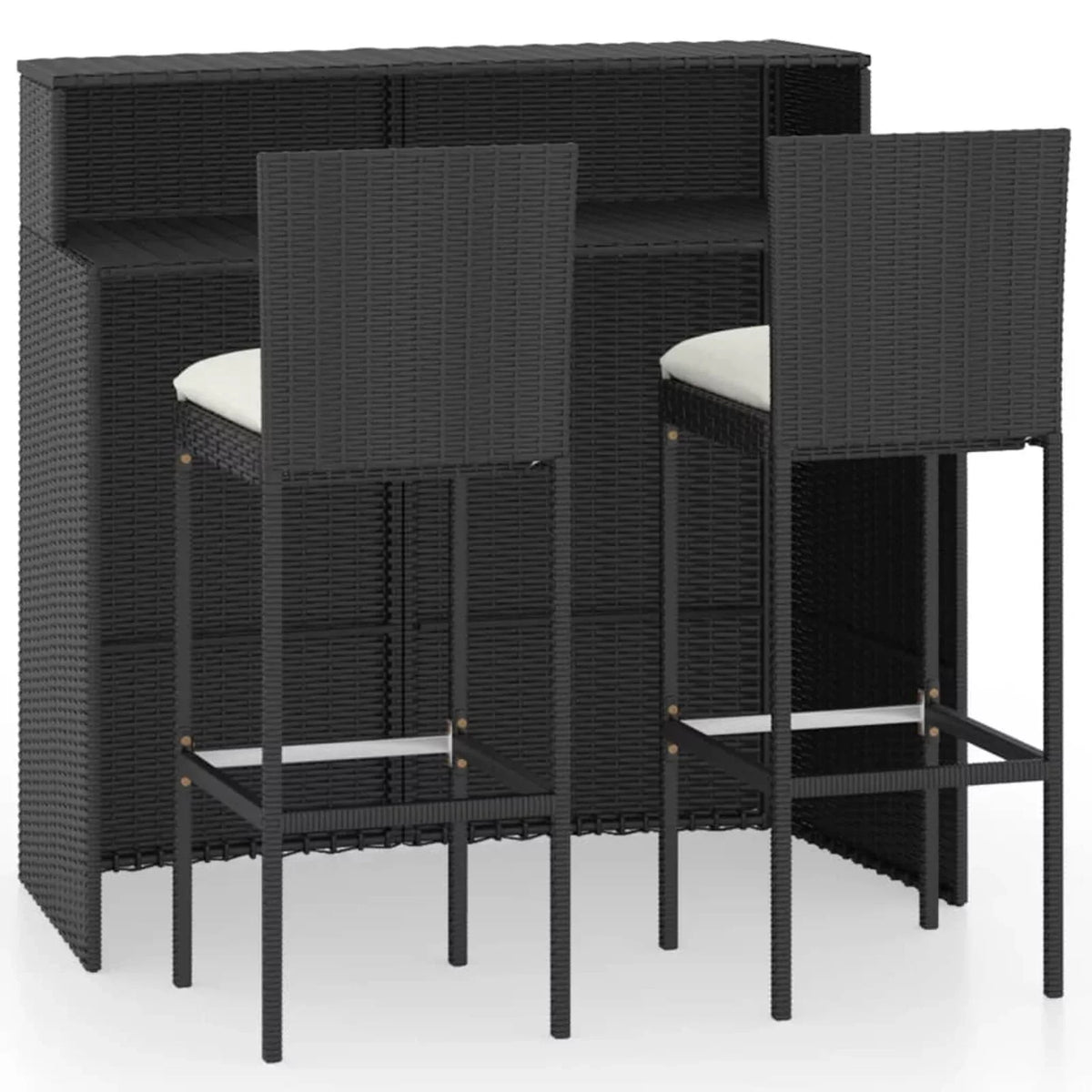 Furniture Garden, Stool 2 Balcony, Chair Patio, Bar Piece Set for 3 Poly and Outdoor Footrest Bar Black Backyard, Patio Bar Table Cushioned with Rattan Backrest Anself and