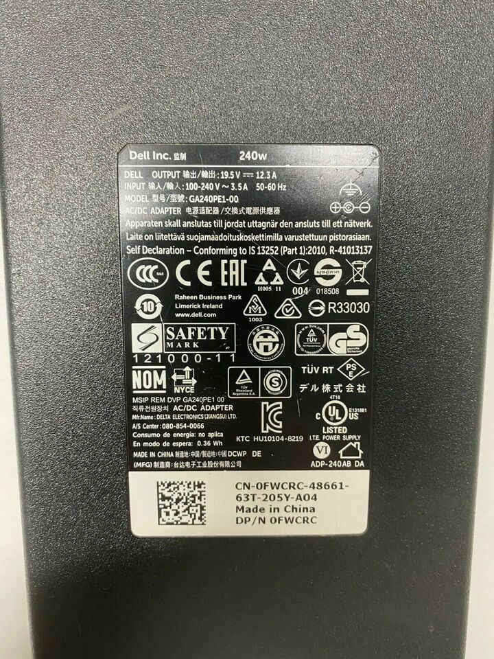 Charger 19.5V Laptop Lot FWCRC GA240PE1-00 12.3A Power of 10 Dell Genuine 240W