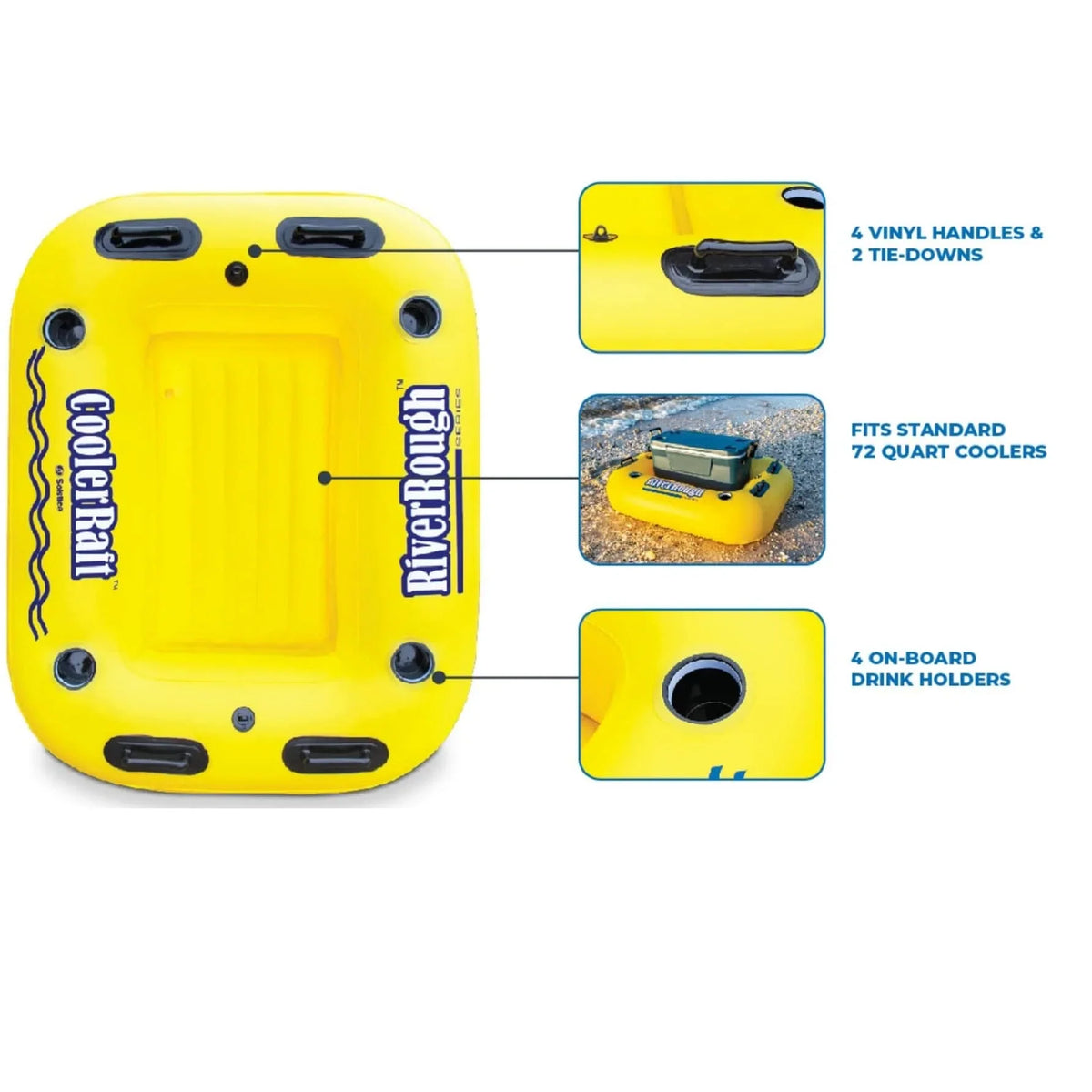 Yellow Inflatable Raft Cooler Float 55" Black Swimming Pool and