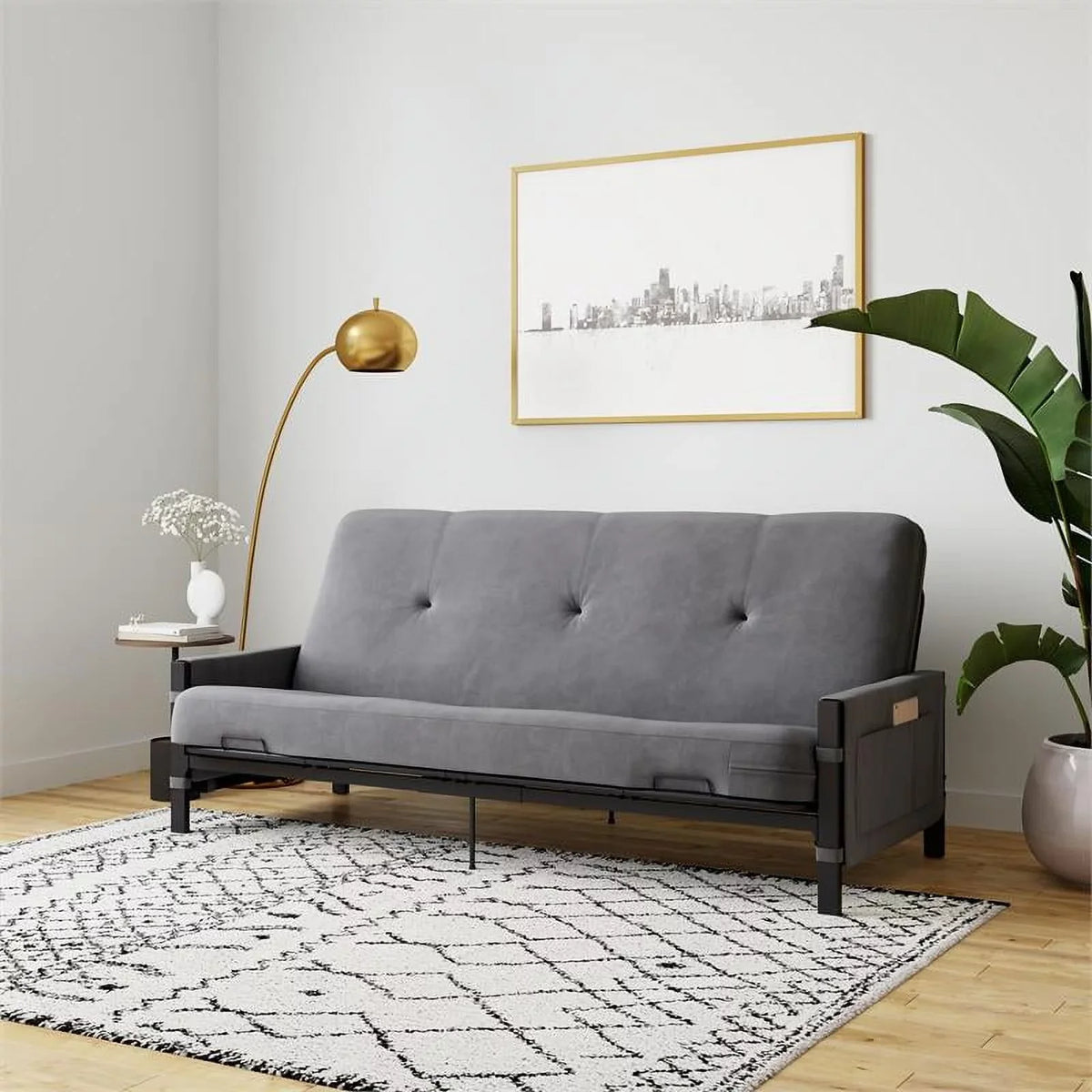 Futon Gray DHP Melbourne with Futon Storage Thermobonded in Mattress 6"