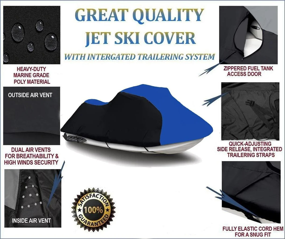 Seater Compatible 2 Cover DENIER Cover 1996 2001 Jet for 2003 Kawasaki Covers 1100 / Ski PWC 2002 2000 1997 ZXi 1999 600 1998 HEAVY-DUTY, BLUE BLACK