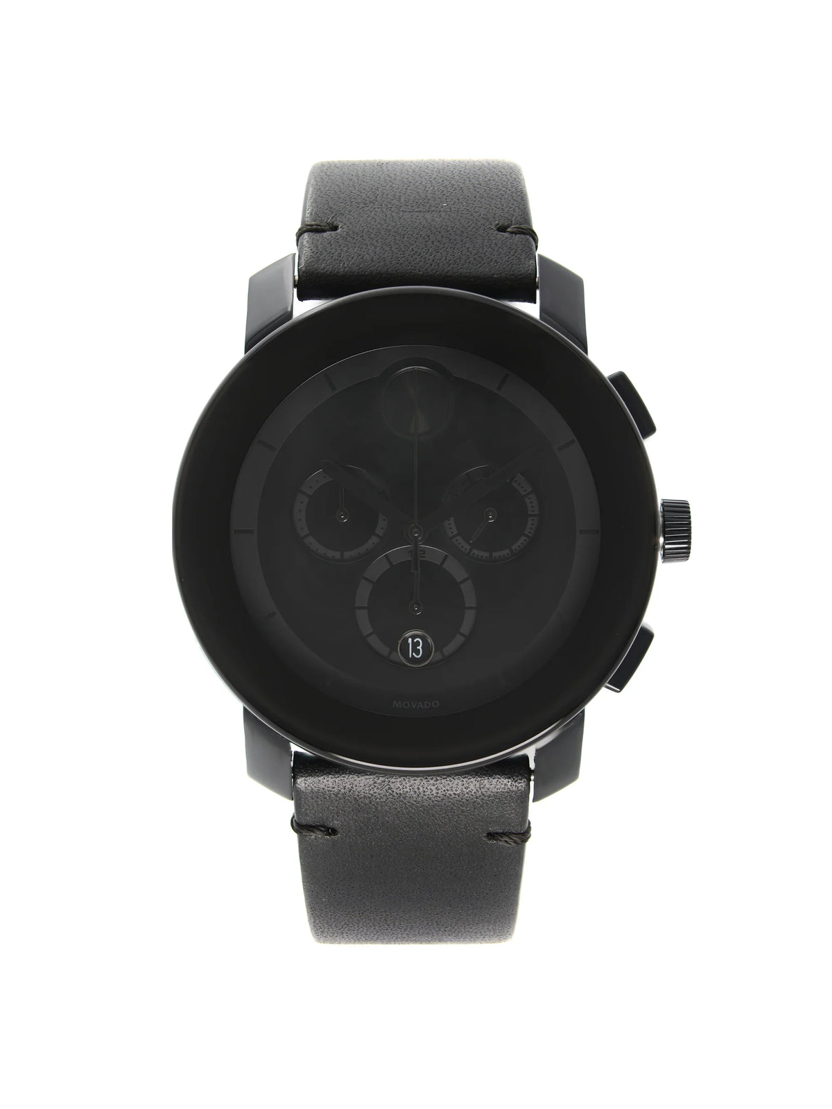 Black Movado Bold Steel Watch Ion-Plated Quartz Mens Chronograph 3600337 Dial