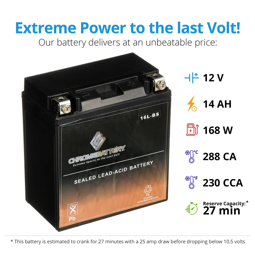 for 1987 12 CCA) Battery Chrome Sx YTX16L-BS Js650 Battery Ah, Jet Kawasaki Volt,14 230 (16L-BS Ski