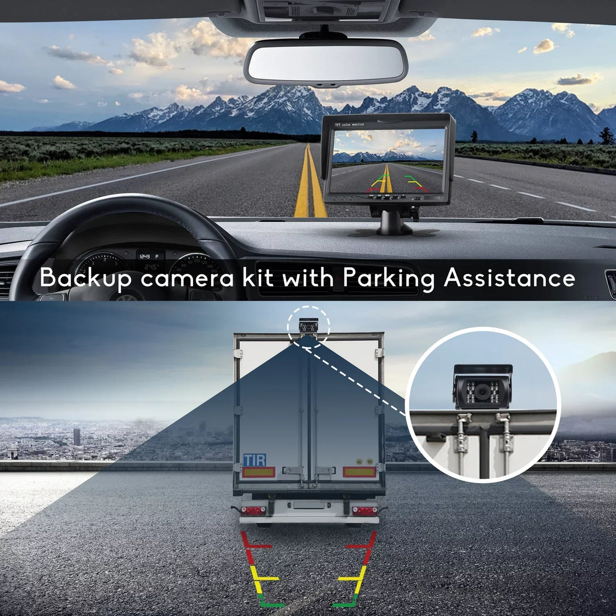 Cam Camping Back Waterproof IR RVs Kit, Night LCD Camera Backup Reverse Vision with Vans, IP67 TOGUARD Cars, 7’’ up Monitor Rear Night Vision Rearview with Trucks, CA711 for View