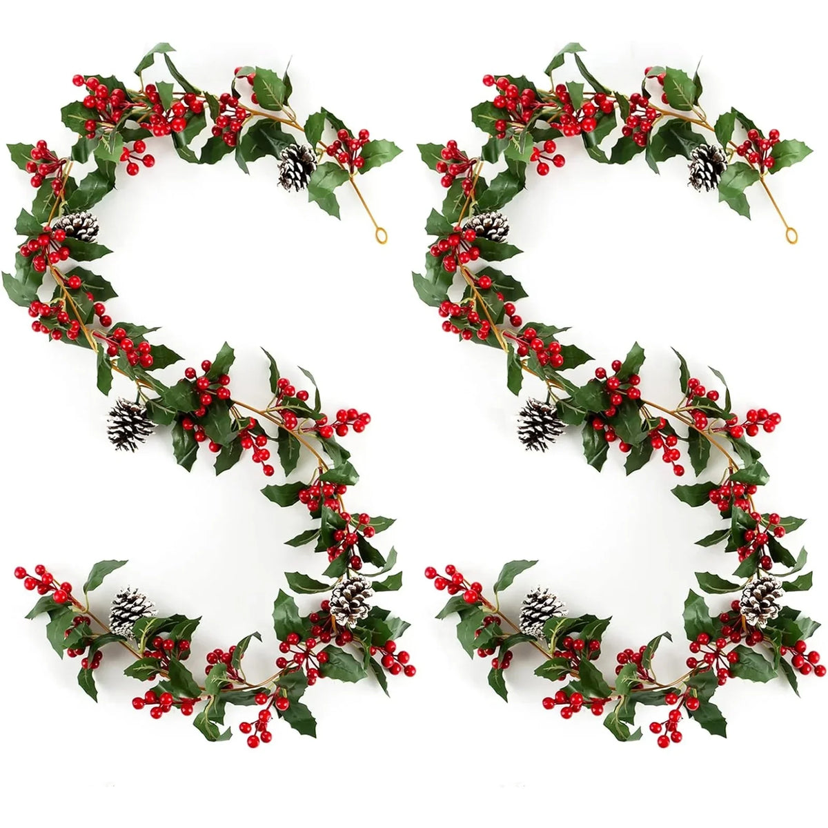 Berry Christmas Pcs Blosmon Door DIY Christmas Garland Fireplace for Kitchen Red 5.9Ft Party Leaves Outdoor 2 Holiday Garland Decor Decorations Artificial Indoor Pinecones