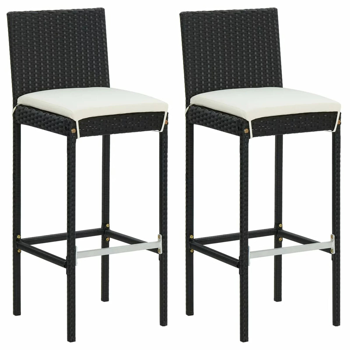 Furniture Garden, Stool 2 Balcony, Chair Patio, Bar Piece Set for 3 Poly and Outdoor Footrest Bar Black Backyard, Patio Bar Table Cushioned with Rattan Backrest Anself and