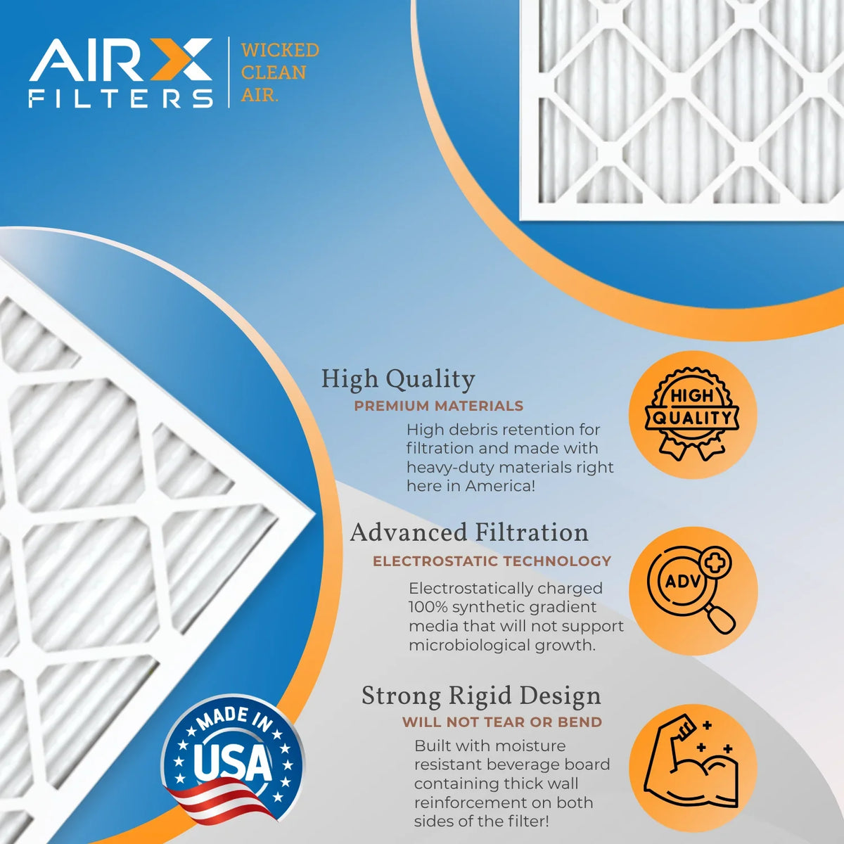 Pack 8 of AIRX CLEAN MPR Filter - in WICKED to Furnace 5 Rating, & USA 700 FILTERS 12 FPR AIR. Filters Made MERV 20x25x2 Comparable Air by